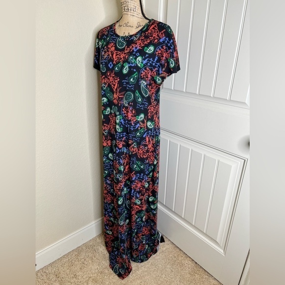 LuLaRoe Dresses & Skirts - LuLaRoe Discontinued Black with Multicolor Floral Print Ana Dress Size Large